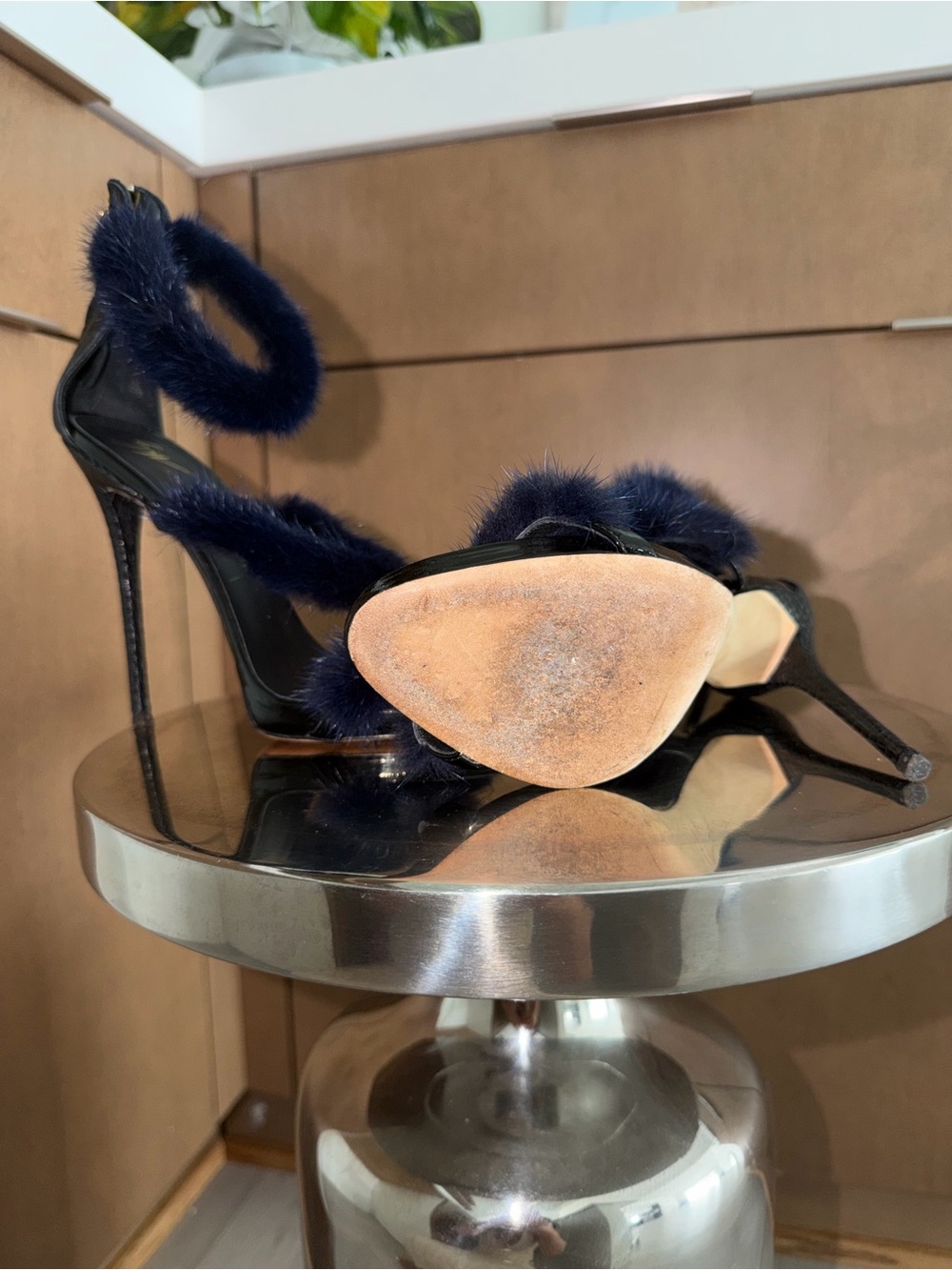 Giuseppe Zanotti Navy Mink fur Strappy High Heels - Women - Picture 5 of 5